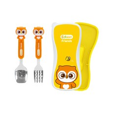 Edison 朋友 ST湯叉 Kids Set 可愛造型, 湯匙 + 叉子, 貓頭鷹 黃色, 1組