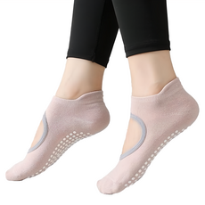 防滑瑜伽襪 圓頭露背款, 精選棉質+PVC防滑粒, 均碼 (22-25cm) - 黑色/白色/藕色/淺紫色/亮粉/綠色/米黃