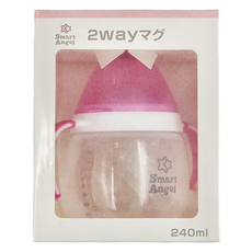 西松屋 Smart Angel 2way 鴨嘴吸管水杯, 240ml, 粉色, 1盒