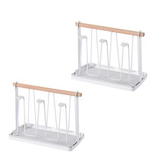 Homely Zakka 日式簡約木柄瀝水杯架 附集水托盤, 1層, 2個, 白色