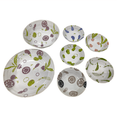 蔬菜碗盤 日本製, 5個小碗 + 大碗 + 盤子, 1組, 白色