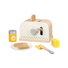 New Classic Toys 木製家家酒麵包機 Set 6件, 荷蘭木玩品牌, 天然木材與無毒塗料, 精緻擬真呈現學習生活知識與應用, 優雅白, 1組
