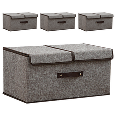 上手家居 可折疊收納箱 附蓋 棉麻材質 灰色, 50 x 30 x 25cm, 4個
