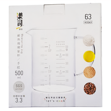 樂司廚品 耐熱玻璃量杯 附把 500ml 高硼砂玻璃, K0263, 1個