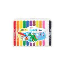 AMOS 阿摩司 12色 玻璃蠟筆組 Colorix GlassFun Multi Crayons 可水洗, 1盒