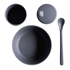 cink 幼兒餐具組 Set 含碗、湯匙、水杯, 海灰色, 碗13.5 x 5cm + 水杯7.5 x 7cm + 鴨嘴杯蓋7 x 4.5cm + 餵食湯匙17 x 2.5cm, 1組
