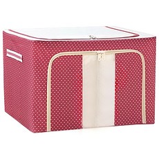 衣物棉被鋼架收納箱, 600D牛津布, 厚實耐用大容量, 紅色圓點, 1個, 72L