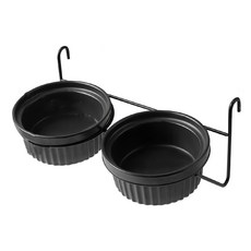 寵物陶瓷碗 16號條紋雙碗 + 鉤架, 黑色, 1組