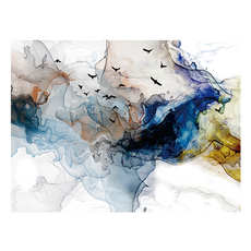 24mama 掛畫 單聯式 鳥 動物 抽象 現代藝術插圖 豐富多彩 無框畫, 多色波浪煙