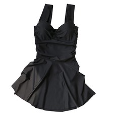 愛北鼻 女生裙裝泳衣 交叉美背兩件組 時尚顯瘦 舒適親膚, 1入, 黑色, L