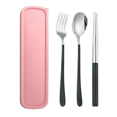 葉子小舖 環保便攜不鏽鋼餐具三件組 黑色 外食族必備, 叉子 + 湯匙 + 筷子, 1個