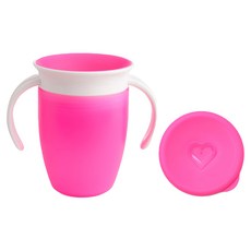 munchkin 滿趣健 Miracle 360度 防漏雙手柄杯子 附杯蓋 207ml, 粉色, 1個