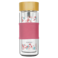 GOZENBO 御膳坊 磁吸濾網雙層玻璃杯, 櫻花, 330ml, 1個