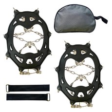 BeOK 戶外健行 升級304/430不鏽鋼 18齒防滑鞋套冰爪 附綁帶 + 收納袋, 黑色