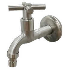 LEADER 麗達 304不鏽鋼 十字開關長栓 搭配洗衣機快接頭 T912 不鏽鋼原色, 1個