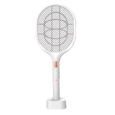 兩用光波電擊滅蚊拍 驅蚊雙模式 無線充電 帶收納底座, White