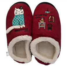 kUSUgURU JAPAN 日本眼鏡貓 橡膠止滑鞋底室內拖鞋 Neko Zegawa款, 23~24cm, 紅色