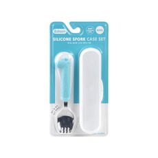 Edison 愛迪生 兒童學習2合1不銹鋼湯叉組（含盒子） 6歲以上適用, 長頸鹿 藍色, 湯叉*1+收納盒*1, 1組