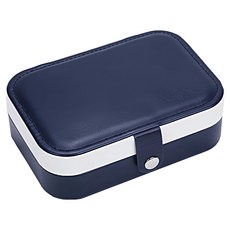 PU皮革雙層首飾收納盒/旅行便攜珠寶盒 16 x 11.5 x 5cm, 藏青色, 1個