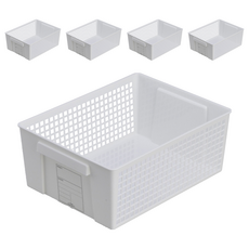 inomata 收納籃, 長型加寬, 白色, 5個