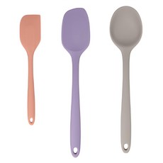 Dailylike Bonbon 矽膠廚房烹飪工具 3件組, 刮刀1支 + 迷你刮刀1支 + 多功能湯匙1支, 混合色, 1組