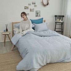 BUHO 布歐 素面文青300織100%純天絲 雙人特大薄被套 - 60支萊賽爾纖維, 水漾藍, 240 x 210cm