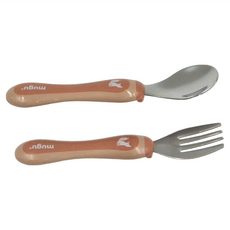 mugu 沐咕寶貝 不鏽鋼幼兒湯叉組，人體工學設計，輕便好攜帶, 咖啡小狐狸, 1個