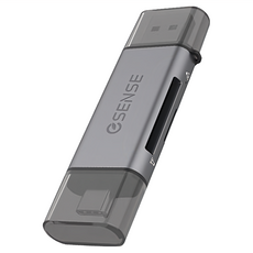 ESENSE 逸盛 雙槽讀卡機 Type-C與USB-A雙介面 支援OTG設備 隨插即用 免安裝驅動, R332, 灰色, 1個