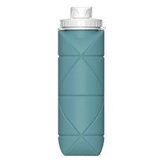 無毒矽膠摺疊運動水壺, 食品級矽膠, 折疊好攜帶, 輕量135g, 藍綠色, 600ml, 1個