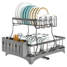 碗盤收納瀝水架 2層 黑色, 1個