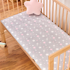 PeNi 培婗 透氣排汗嬰兒床墊 120 x 60 x 3cm 雙層可拆式 止滑款, 灰粉星星, 1個