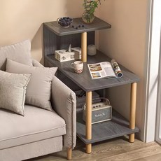 雙層邊桌 床頭櫃 廚房客廳臥室層架 60 x 30 x 74cm, 莫蘭迪灰