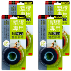 3M Scotch 超強力VHB雙面膠帶 塑膠專用 V1802, 戶外環境適用 材質強韌可承重, 4個