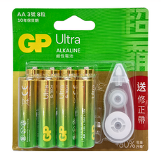 GP Batteries 超霸 特強鹼性 3號電池 x 8個 + 修正帶 x 1個, 1組