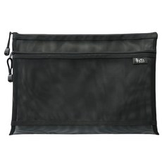 Sunny 三瑩文具 手作之 雙層收納袋 A4尺寸 網格布料設計, 340 × 230mm, 黑色