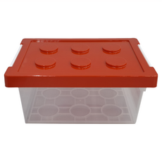 SHIMOYAMA 樂高積木收納盒小號 紅蓋 92075, 紅色 + 透明色, 1個