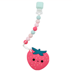 Loulou LOLLIPOP 水果家族固齒器組 奶嘴鍊夾, 食用級矽膠, 3個月以上適用, 鏈夾 + 固齒器, 草莓甜心, 1條