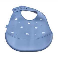 mugu 沐咕寶貝 矽膠圍兜 100%食品級矽膠 耐熱溫度:-20°C 至 200°C 適用年齡: 6個月以上, 藍色迷你象, 1件, 1件