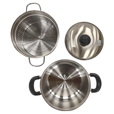 FREIZ 和平日IH兼容麵食鍋3件組 附同尺寸濾網及鍋蓋, 22cm, 1組, 不鏽鋼