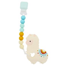Loulou LOLLIPOP 固齒器奶嘴鍊組 - 草尼馬造型, 100%食用級矽膠, 適用於6個月以上寶寶, 鏈夾 + 固齒器, 民族風草泥馬, 1條