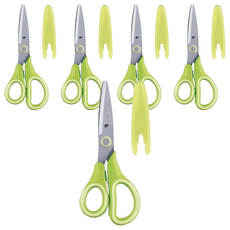 Raymay 藤井 左手學童用安全剪刀 附安全護蓋 舒適握柄 左撇子專用, 綠色, 5支