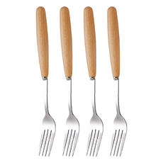 小麥購物 木柄不銹鋼餐具 叉子 G171, 4支, 原木色
