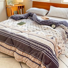 LoveCity 寢城之戀 超保暖重磅雙面法蘭絨暖暖被, 北歐風情 藍色 + 白色 + 棕色