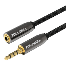 POLYWELL 寶利威爾 公對母 3.5mm 立體聲音源延長線, PW15-W52-B121, 黑色, 1條