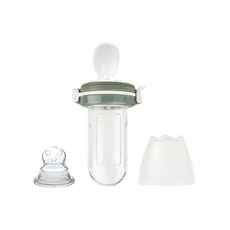 kidsme 咬咬樂輔食器 擠壓式升級版 Set, 訓練寶寶手眼口協調, 醫療級矽膠材質, 附防塵蓋, 柚子綠, 1組