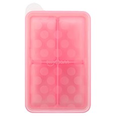 Sillymann 100%鉑金矽膠副食品分裝盒 4格, 耐熱-40度~250度, 帶蓋設計, 400ml, 粉紅色, 1個