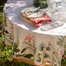 LCW HOME 圓型桌布 150cm, 地中海叢林火鶴 淺灰色, 1個