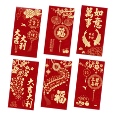 新年磨砂創意紅包袋 6個 尺寸9x17cm 金蔥紙材質