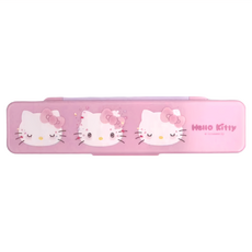 Skater 日本製 Hello Kitty 凱蒂貓 抗菌加工Ag+ 盒子18.8cm + 湯匙18cm + 筷子18cm, 萌萌粉紫, 環保筷子 + 湯匙組, 1組