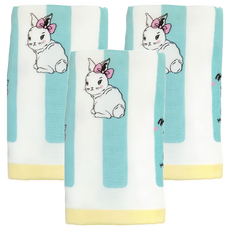 Gemini 双星毛巾 甜心小兔超柔紗布童巾3條, 柔軟滑順 極致親膚 無添加螢光劑, 藍色, 3條